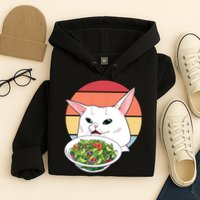 Retro Confused Cat At Dinner Table Meme Hoodie