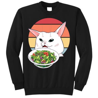 Retro Confused Cat At Dinner Table Meme Sweatshirt