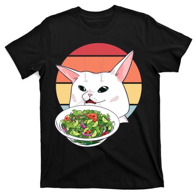 Retro Confused Cat At Dinner Table Meme T-Shirt