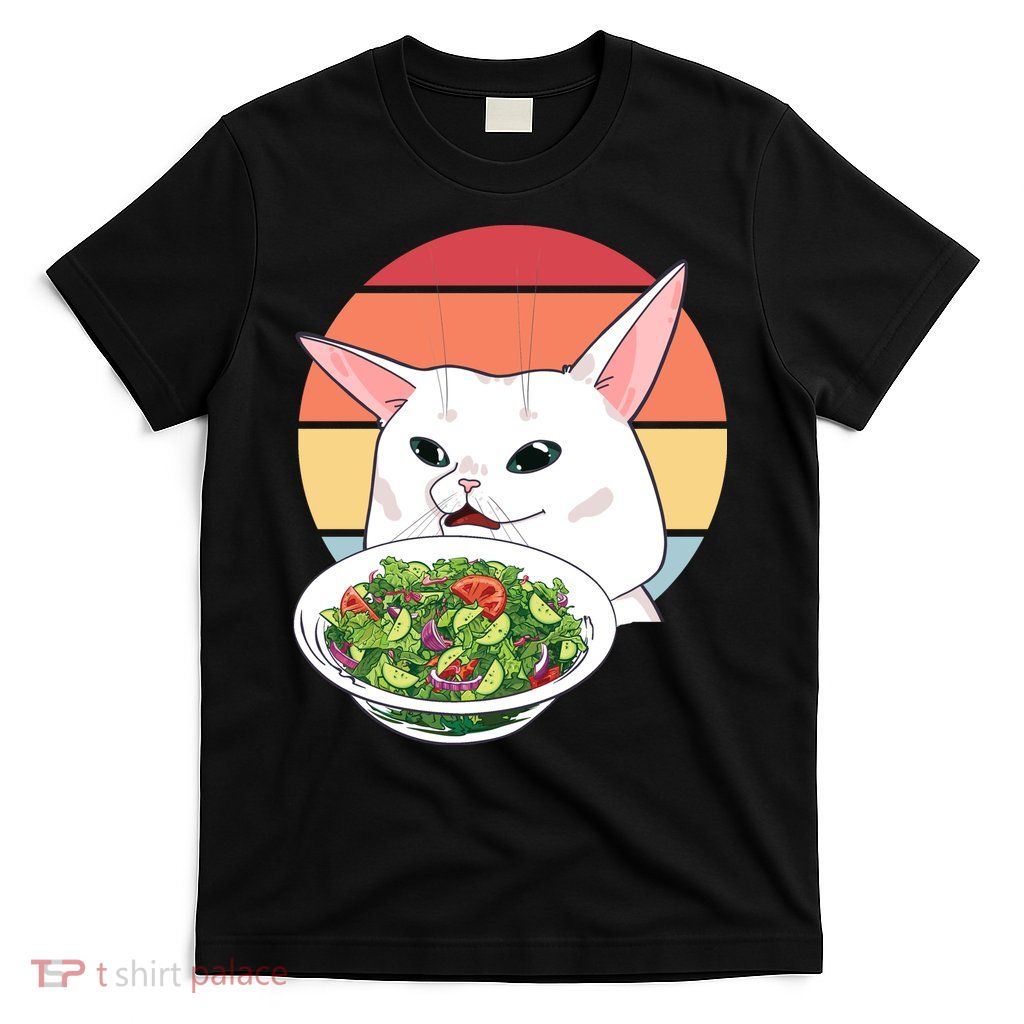 Retro Confused Cat At Dinner Table Meme T-Shirt