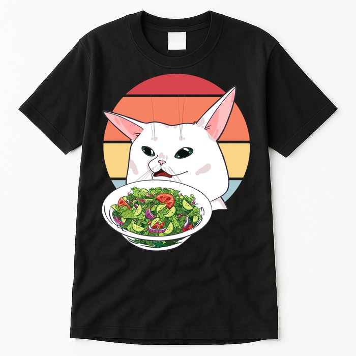 Retro Confused Cat At Dinner Table Meme Tall T-Shirt