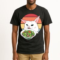 Retro Confused Cat At Dinner Table Meme Tall T-Shirt