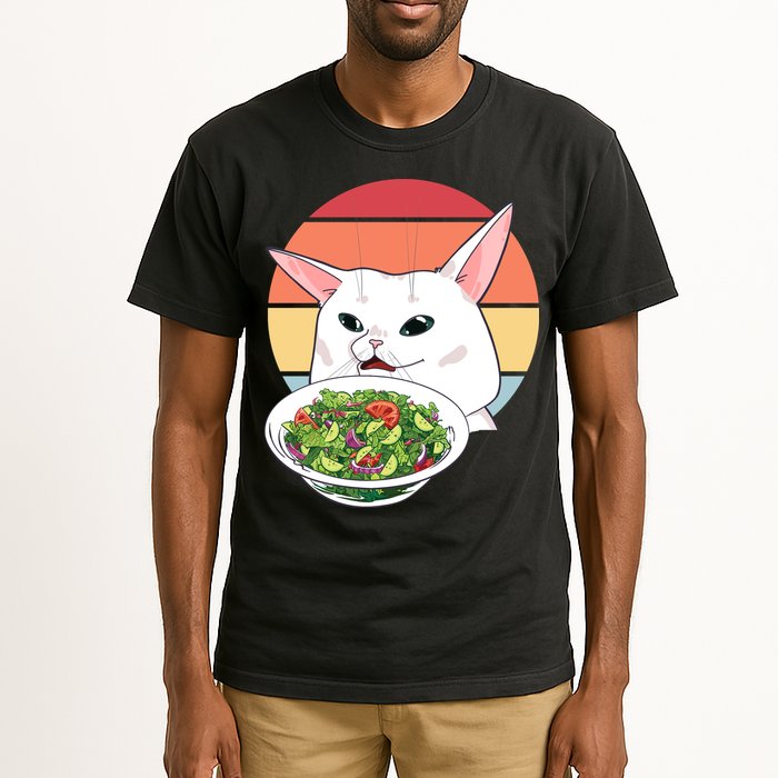 Retro Confused Cat At Dinner Table Meme Tall T-Shirt