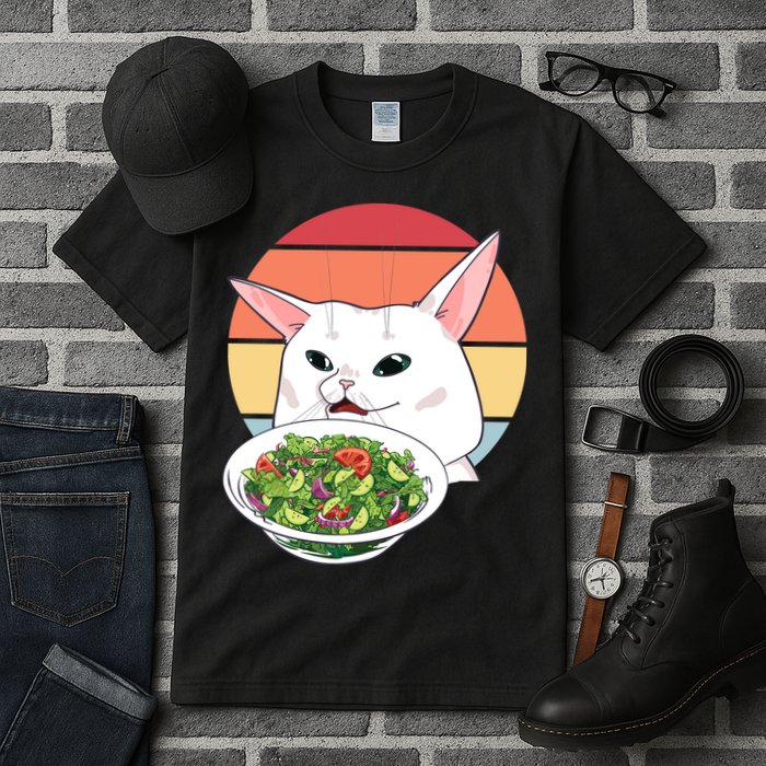 Retro Confused Cat At Dinner Table Meme Tall T-Shirt
