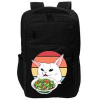 Retro Confused Cat At Dinner Table Meme Impact Tech Backpack