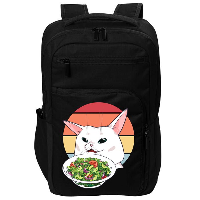Retro Confused Cat At Dinner Table Meme Impact Tech Backpack