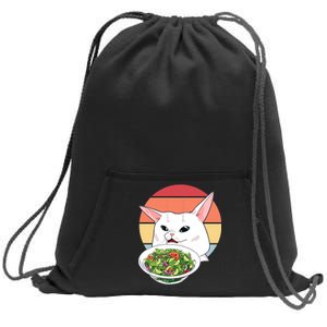 Retro Confused Cat At Dinner Table Meme Sweatshirt Cinch Pack Bag