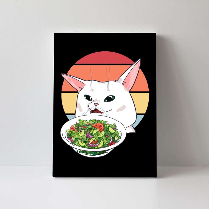 Retro Confused Cat At Dinner Table Meme Canvas