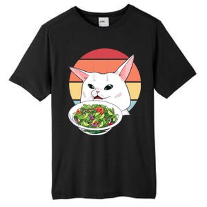 Retro Confused Cat At Dinner Table Meme Tall Fusion ChromaSoft Performance T-Shirt