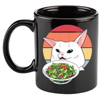 Retro Confused Cat At Dinner Table Meme 11oz C Handle Ceramic Mug