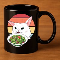 Retro Confused Cat At Dinner Table Meme 11oz C Handle Ceramic Mug