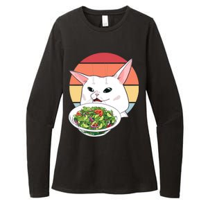 Retro Confused Cat At Dinner Table Meme Womens CVC Long Sleeve Shirt