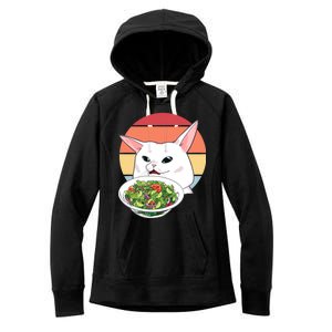 Retro Confused Cat At Dinner Table Meme Women's Fleece Hoodie