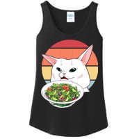 Retro Confused Cat At Dinner Table Meme Ladies Essential Tank