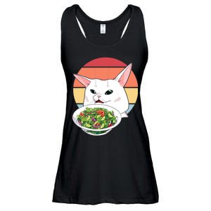 Retro Confused Cat At Dinner Table Meme Ladies Essential Flowy Tank