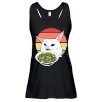 Retro Confused Cat At Dinner Table Meme Ladies Essential Flowy Tank