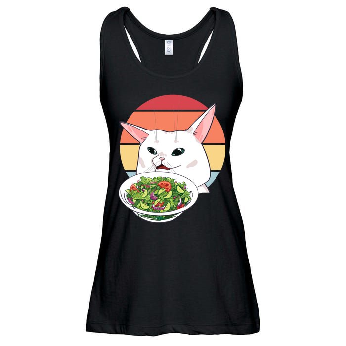 Retro Confused Cat At Dinner Table Meme Ladies Essential Flowy Tank