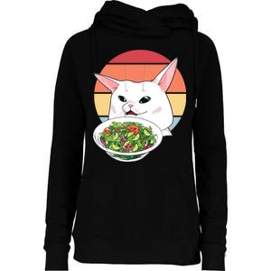 Retro Confused Cat At Dinner Table Meme Womens Funnel Neck Pullover Hood