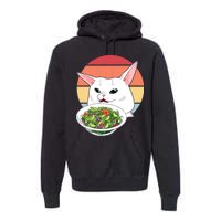 Retro Confused Cat At Dinner Table Meme Premium Hoodie