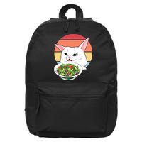 Retro Confused Cat At Dinner Table Meme 16 in Basic Backpack