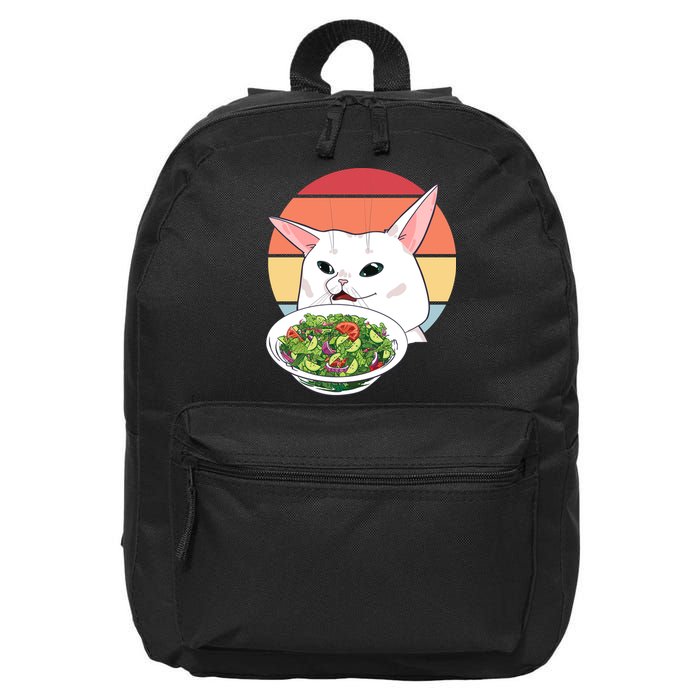 Retro Confused Cat At Dinner Table Meme 16 in Basic Backpack