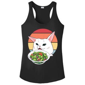 Retro Confused Cat At Dinner Table Meme Ladies PosiCharge Competitor Racerback Tank