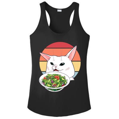 Retro Confused Cat At Dinner Table Meme Ladies PosiCharge Competitor Racerback Tank