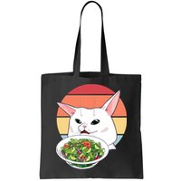 Retro Confused Cat At Dinner Table Meme Bag