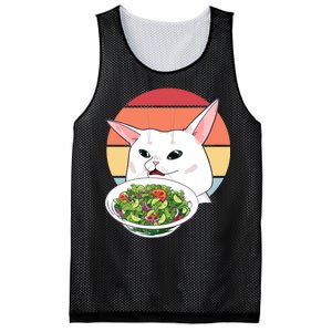 Retro Confused Cat At Dinner Table Meme Mesh Reversible Basketball Jersey Tank