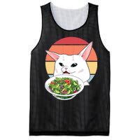 Retro Confused Cat At Dinner Table Meme Mesh Reversible Basketball Jersey Tank