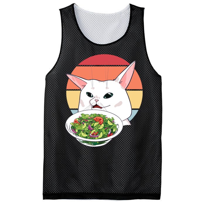 Retro Confused Cat At Dinner Table Meme Mesh Reversible Basketball Jersey Tank