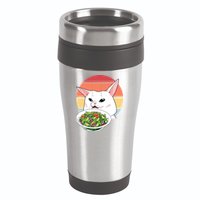 Retro Confused Cat At Dinner Table Meme 16oz Travel Tumbler