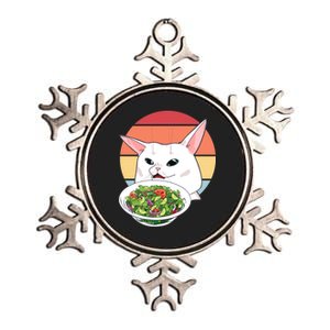 Retro Confused Cat At Dinner Table Meme Metallic Star Ornament