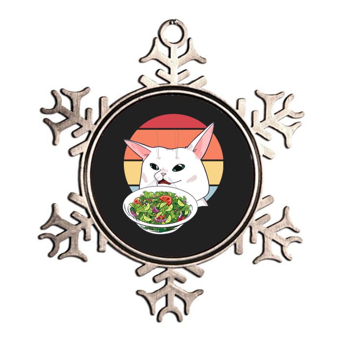 Retro Confused Cat At Dinner Table Meme Metallic Star Ornament