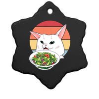 Retro Confused Cat At Dinner Table Meme Ceramic Star Ornament