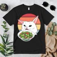 Retro Confused Cat At Dinner Table Meme Premium T-Shirt