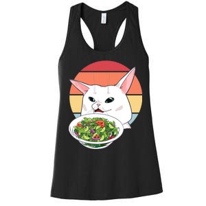 Retro Confused Cat At Dinner Table Meme Women's Racerback Tank