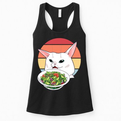Retro Confused Cat At Dinner Table Meme Womens Tank Top