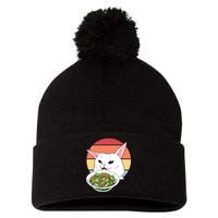 Retro Confused Cat At Dinner Table Meme Pom Pom 12in Knit Beanie