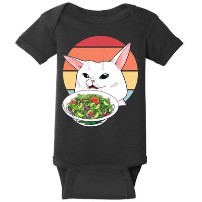 Retro Confused Cat At Dinner Table Meme Baby Bodysuit