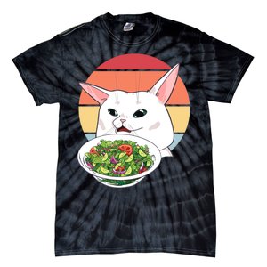 Retro Confused Cat At Dinner Table Meme Tie-Dye T-Shirt