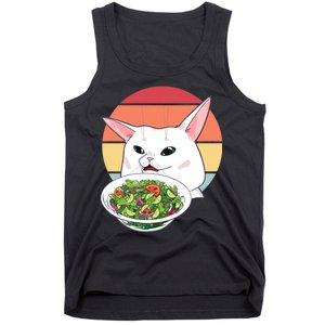 Retro Confused Cat At Dinner Table Meme Tank Top