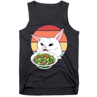 Retro Confused Cat At Dinner Table Meme Tank Top