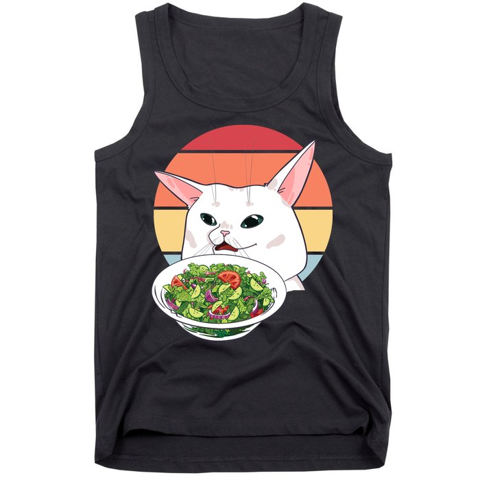 Retro Confused Cat At Dinner Table Meme Tank Top