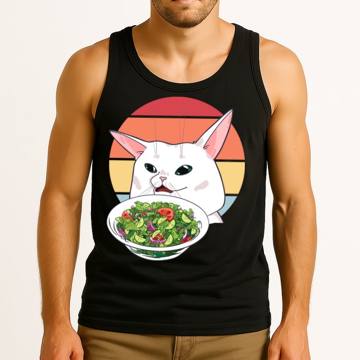 Retro Confused Cat At Dinner Table Meme Tank Top