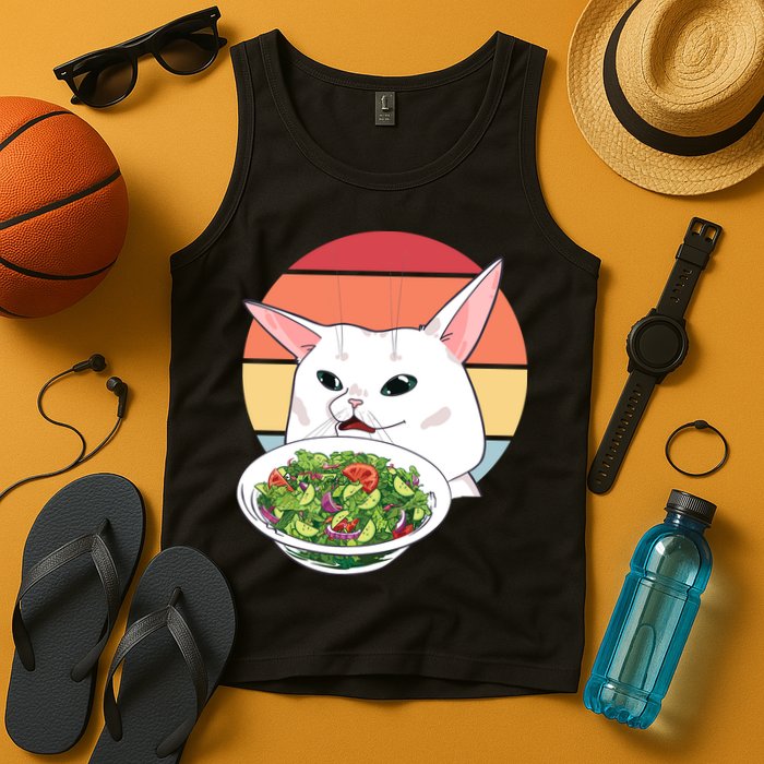 Retro Confused Cat At Dinner Table Meme Tank Top