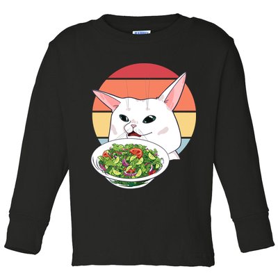 Retro Confused Cat At Dinner Table Meme Toddler Long Sleeve Shirt
