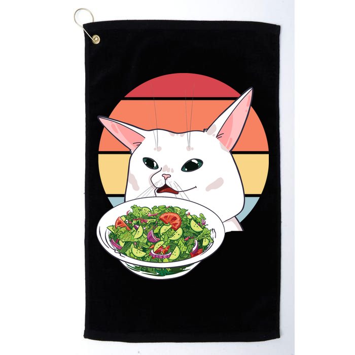 Retro Confused Cat At Dinner Table Meme Golf Towel