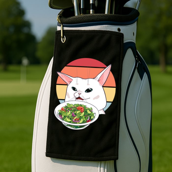 Retro Confused Cat At Dinner Table Meme Golf Towel