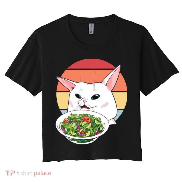 Retro Confused Cat At Dinner Table Meme Crop Top